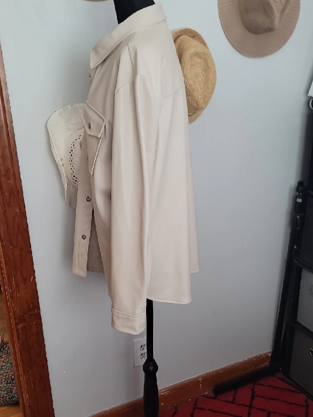 Kensie Light Cream Faux Leather Shacket - Picture 7 of 11